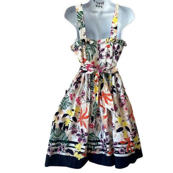 Vince Camino Floral SunDress Sz 4 Vintage Style Full Skirt Pockets Strap Dress - Picture 7 of 11